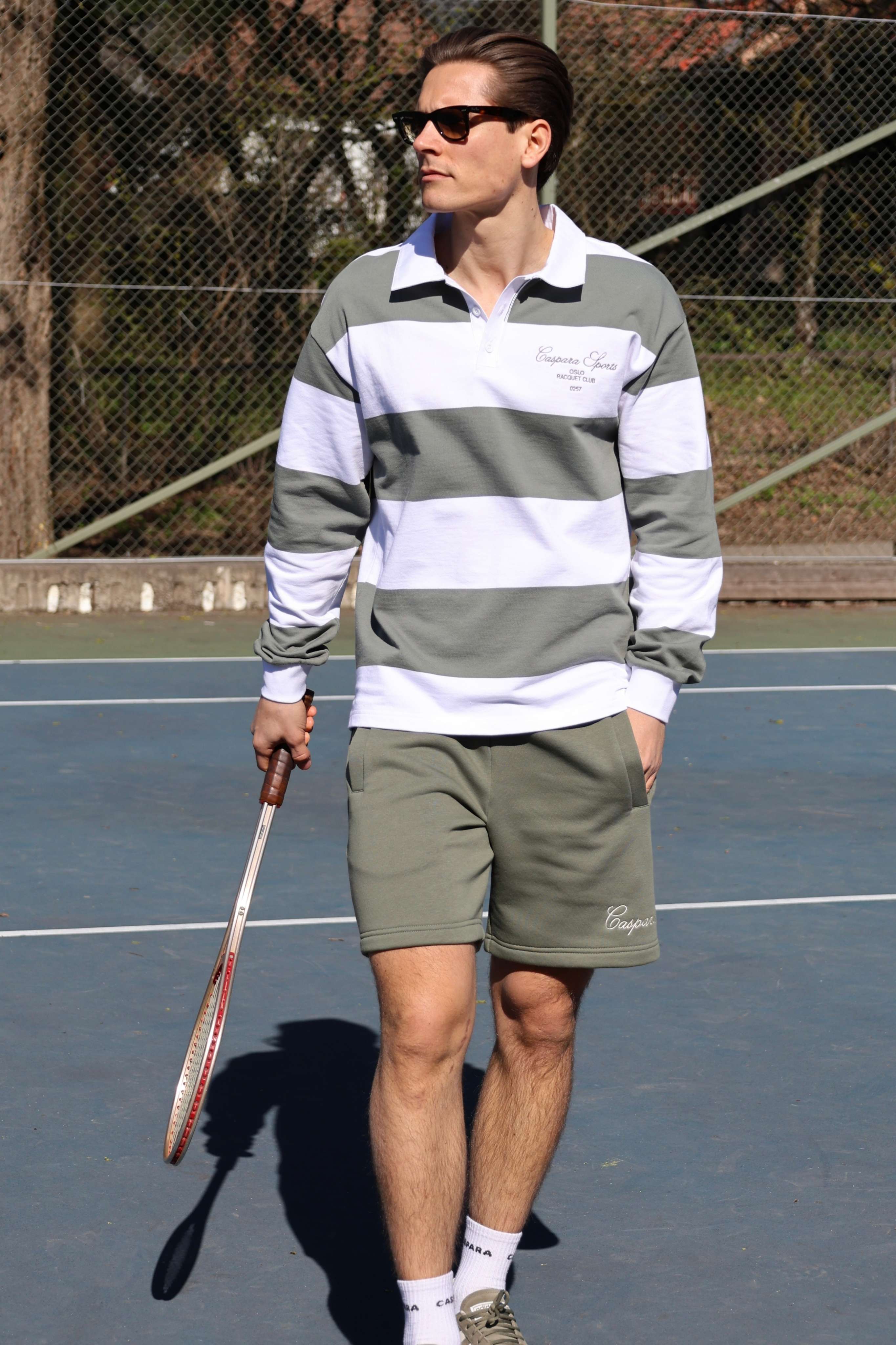 M. Cotton Rugby Shirt - Stripes White/Dark Olive
